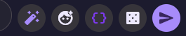 Four round buttons and the send arrow: Improve Prompt (magic wand), Preserve Face Prompt (face), JSON Enhance (curly brackets) and Surprise Me (dice).