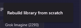 The Library actions menu with its single item, Rebuild library from scratch.