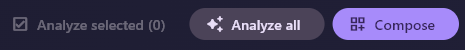 Analyze selected (0) greyed, Analyze all, and Compose.