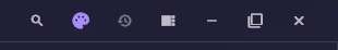 The title bar buttons: a magnifier, a palette, a history clock and a sidebar icon, then minimise, maximise and close.