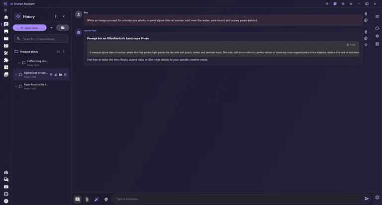 The Chat tab with the Workspace sidebar collapsed to a thin rail of icons at the right edge.